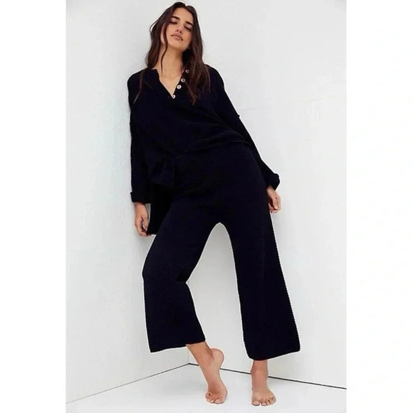 Free People Hailee Sweater Set Matching Two Piece Matching Pullover Pants Black - Picture 13 of 16